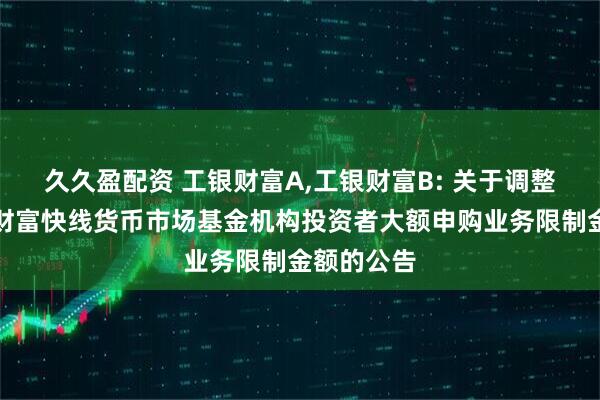 久久盈配资 工银财富A,工银财富B: 关于调整工银瑞信财富快线货币市场基金机构投资者大额申购业务限制金额的公告